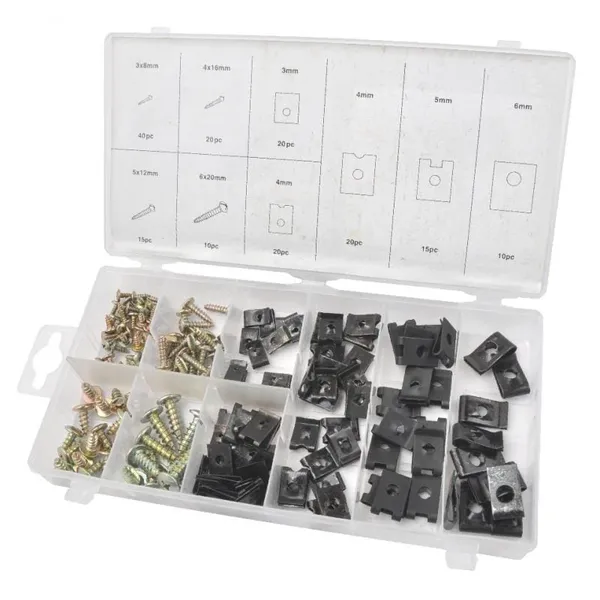 Karosseriskruer med klips, 170 deler