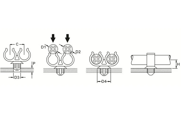 Dobbel klips for 3/16" bremserør, 5-pakk