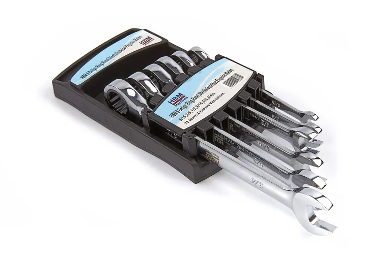 Skrallenøkkelsett, tommer 6 deler