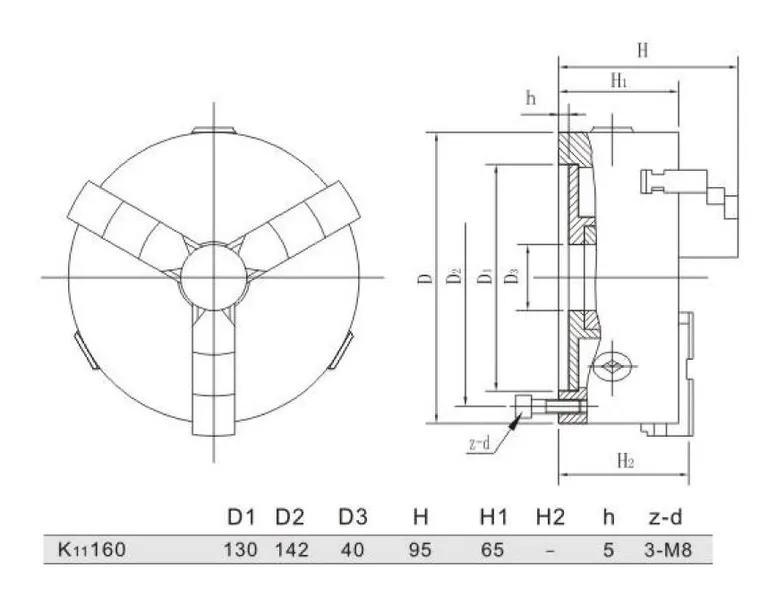 Dreiechuck 3-bakke 160mm