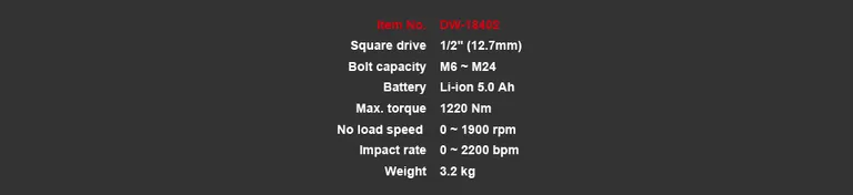 M7 oppladbar muttertrekker, 1220 Nm